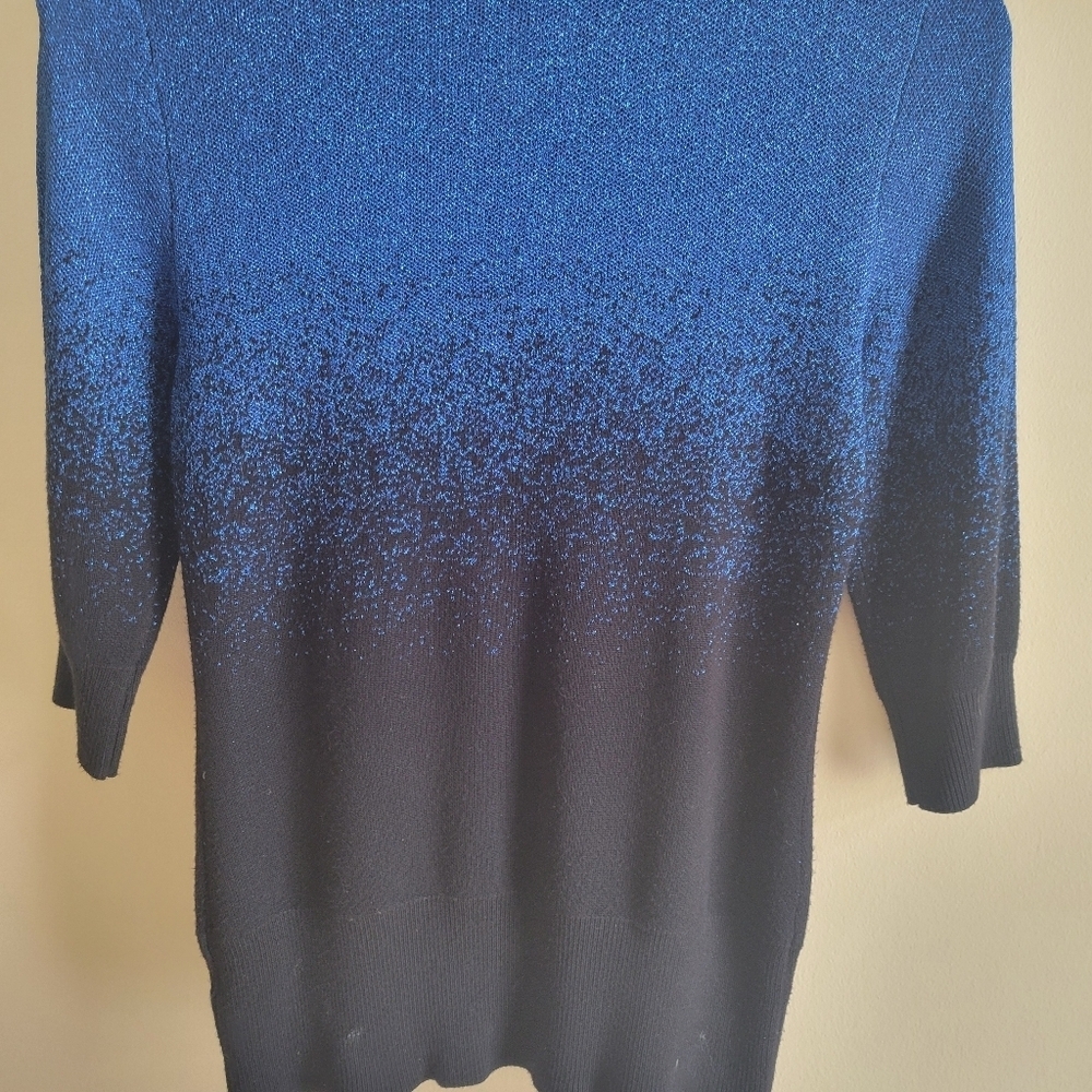 Notations Petite Ombre Knit Top PS Blue Black Keyhole 3/4 Sleeve - Picture 5 of 5